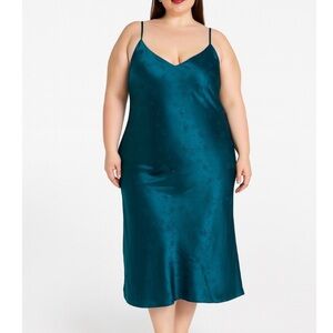 NEW Inspired Hearts  slip dress deep teal green patterned midi length NWT SZ 2XL